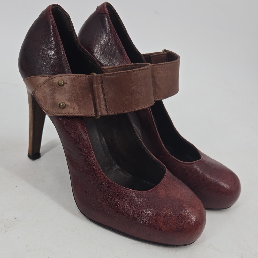 Joie Burgundy Leather Women's Wooden Platform Heels 40 US 10